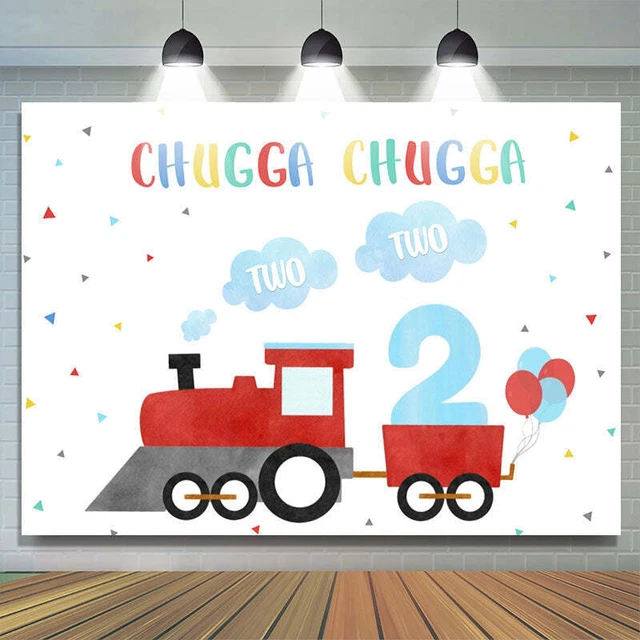 Red Train Balloon Chugga Two Round Birthday Backdrop