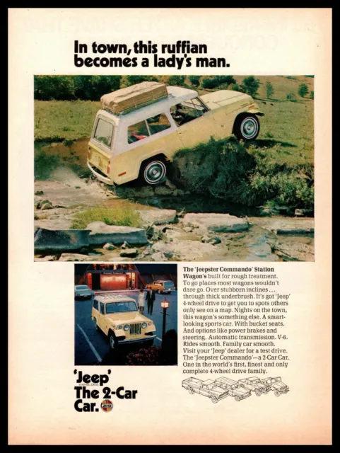 1970 Jeep "Jeepster Commando" Station Wagon 4x4 "The 2-Car Car" Vintage Print Ad