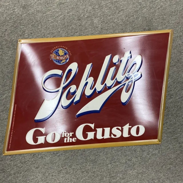 2011 Schlitz Go for the Gusto Metal Tin Beer Sign Man Cave 28.5" x 20.5"