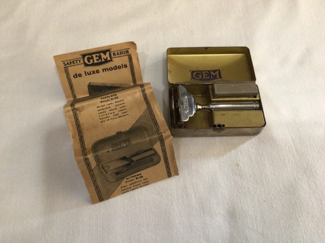 Vintage Gem Safety Razor Set Silver Case Blades Patented 1912 Brooklyn Ny Usa