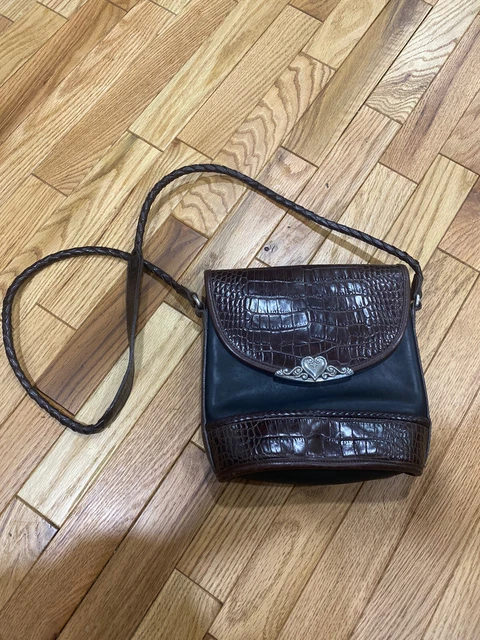 Brighton Vintage Brown Croc Embossed Leather Bucket Crossbody Handbag Purse 1996