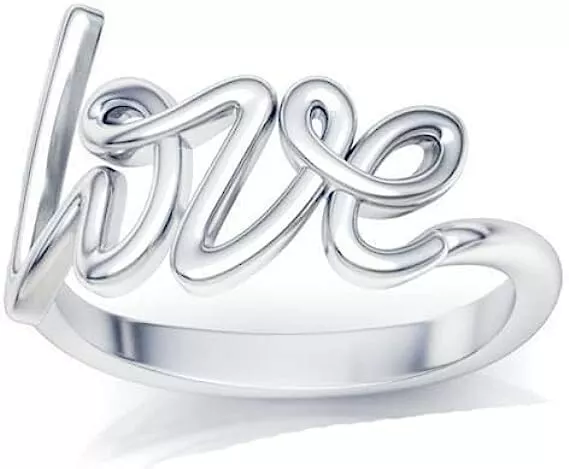 925 Solid Sterling Silver Love Script Stackable Ring Band for Women & Girls