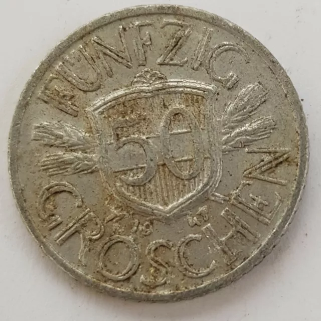 Old Coin 1947 Austrian Fifty Groschen