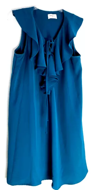 Everly Ruffled Tie Front V Neck Dress Sleeveless Mini Shift Teal Sz: M Polyester