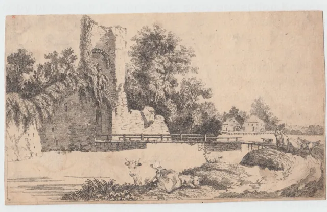 Radierung 1780 Partie du Jardin anglais de Villette J. Philipp Hackert Zeichnung