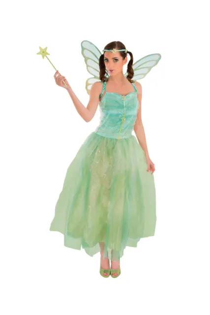 Fee m Flügeln Damen Kostüm Elfe grün Märchen Fairytale Tutu Karneval Fasching
