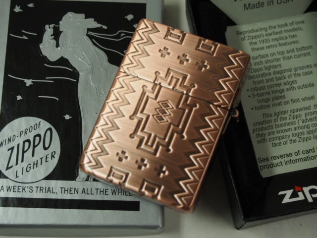 Zippo Oil Lighter 1935 Replica Indian Native Copper Etching 1201S735