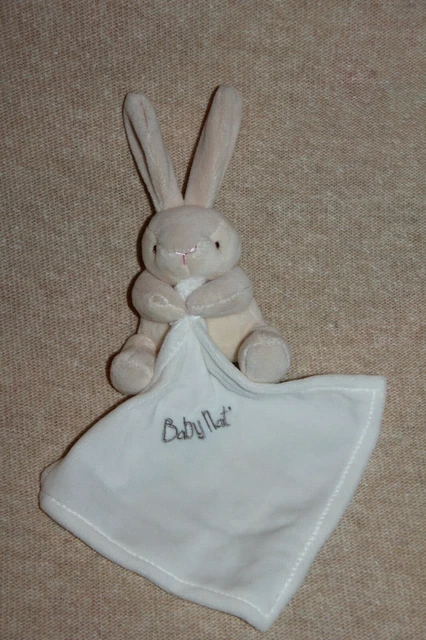 Doudou Babynat Baby Nat Lapin Creme Beige Mouchoir Blanc Nez Rose Neuf
