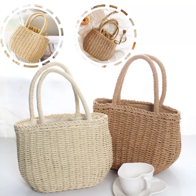 Retro Wicker Women Handbag Bags Totes Summer Beach Straw Woven Rattan Baskets jf