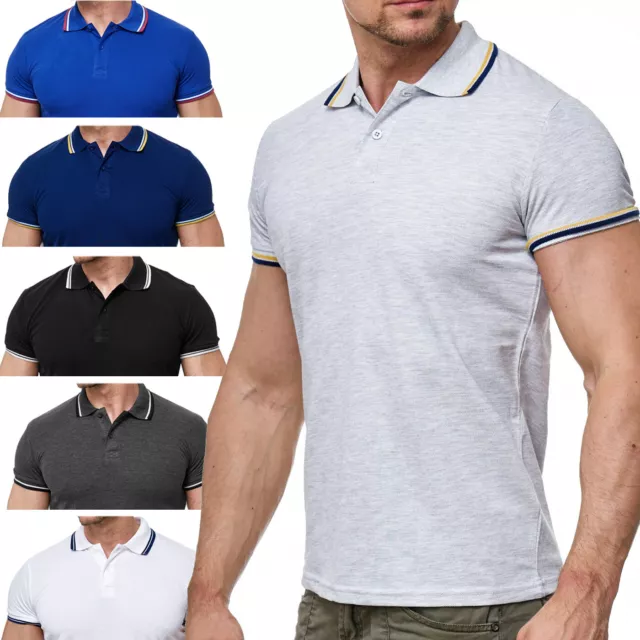 Uomo Uni Polo-Shirt manica corta a contrasto uomo con colletto Basic
