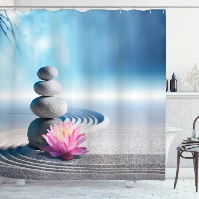 Stones and Lotus Flower on Sand Meditation Theme Zen Decor Shower Curtain Set