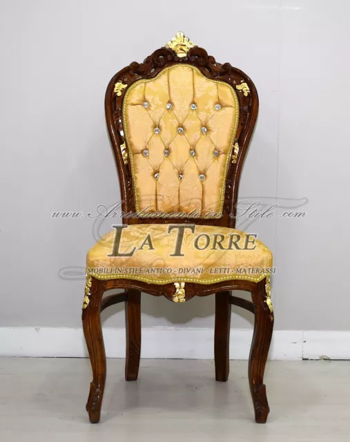 Poltrona sedia still Luigi XV Barocco legno noce e oro tessuto damascato AL1826