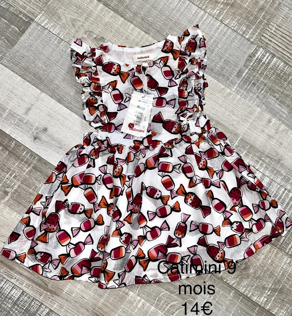 Robe D'été Catimini Pour Bébé 6 Mois - Imprimé Fleurs, Chambray, état Très Bon