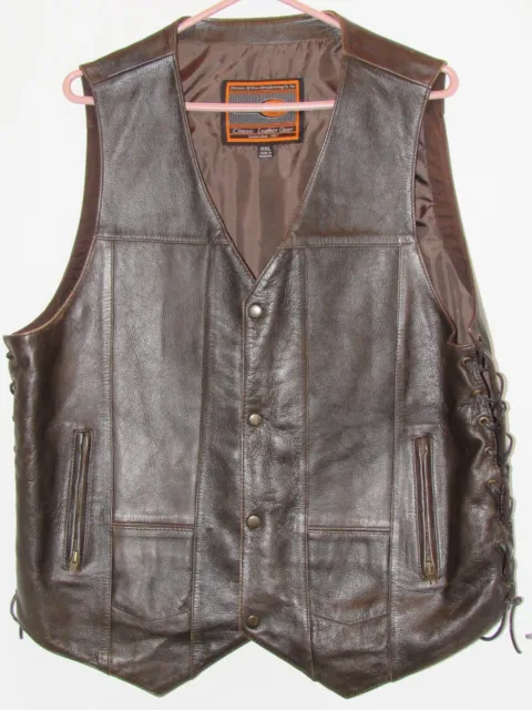 First Classics Genuine Brown Leather Vest Lace Up Sides Motorcycle Biker XXL