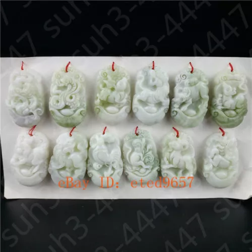 Jade Chinese Zodiac Pendant Natural White Necklace Charm Jewelry Lucky Amulet