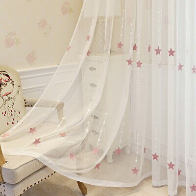 Embroidered Star Sheer Curtains Kid Boys Room Window Drapes for Party 1 Panel