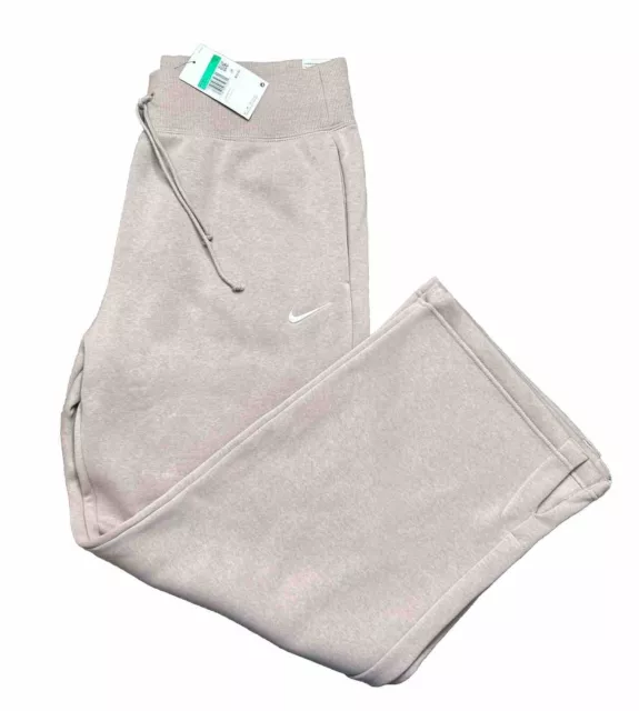 Nike Fleece Sweatpants Women Large -  Wide Leg - High Waisted - Taupe - Phoenix