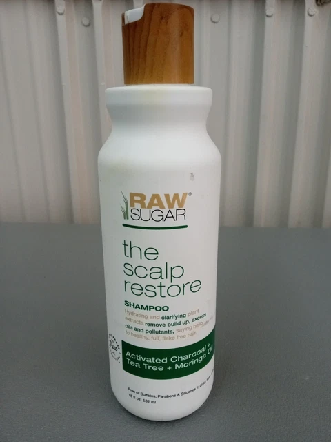 RAW SUGAR Scalp Restore SHAMPOO w/ Activated Charcoal Tea Tree, Moringa 18oz C14