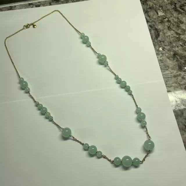 Signed J. Crew Gold Tone Beaded Green Bead 32 Inch Long Beaded Costume Necklace