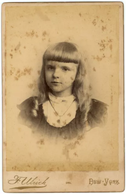 CIRCA 1890'S CABINET CARD Adorable Little Girl Long Hair Curls Ulrich New York