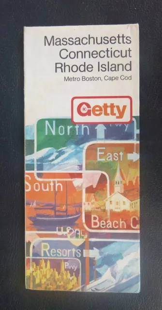 1973  Massachusetts Connecticut Rhode Island  road  map Getty  oil gas Cape Cod