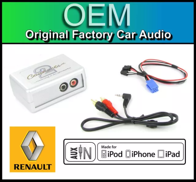 Câble adaptateur d'entrée auxiliaire 3.5mm Jack Audio Cordon Fit Pour  Renault Clio Megane Kangoo Espace Twingo