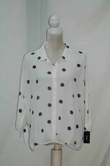Alfani Blouse Tie Sleeve Front Button Shirt White Blouse M