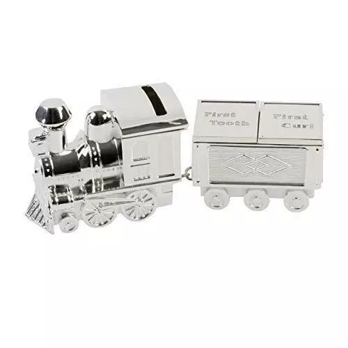 Bambino Silver Plated Train Money Box And First Tooth / Curl Carriage