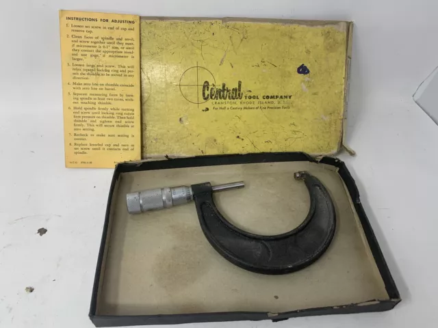 Machinist  Vintage Central Tool Co Company 2-3" Outside Micrometer Cranston USA