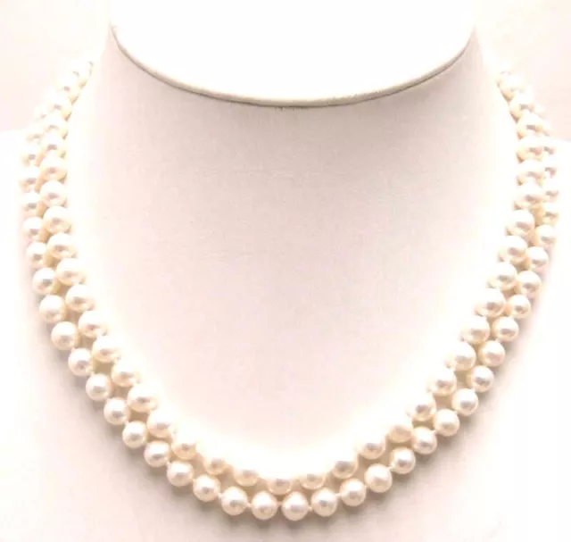 6-7mm Round Natural White Pearl Necklace for Women Jewelry 2 Strands Necklace