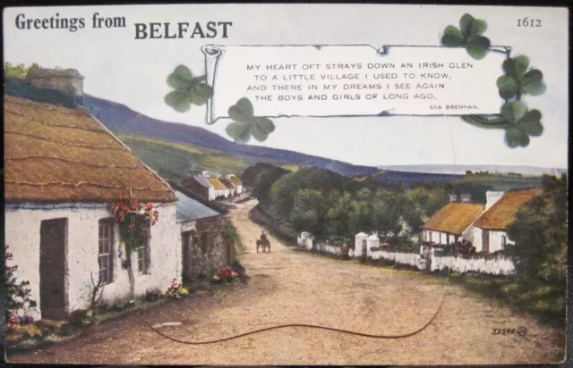 Irish Postcard GREETINGS FROM BELFAST Eva Brennan Village Poem Novelty 12 Views