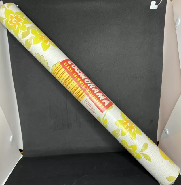 Unopened Vintage Retro Kitsch Cosmorama Yellow Flower Wallpaper 2283B 60’s 70’s