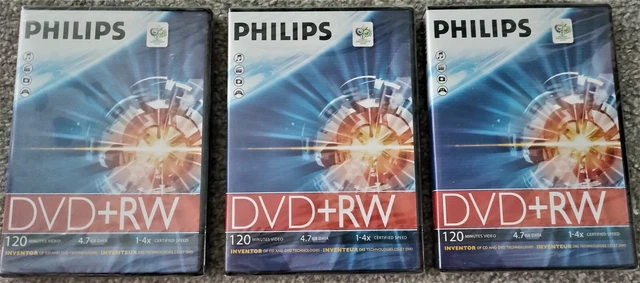 3x Philips DVD+RW 4.7GB Data 120 Minute Video SEALED