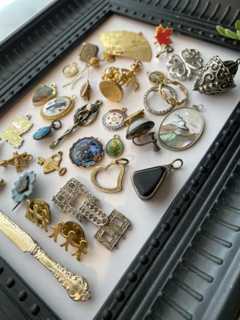 Large vintage Unique lot Sterling jewelry Pendants Ring Bracelet Findings