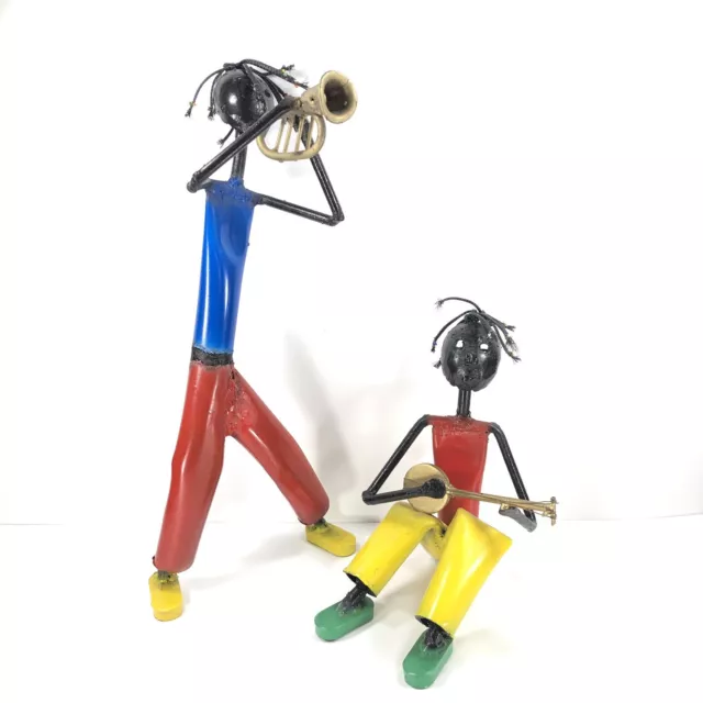 2ct VTG South Africa Folk Art Figure MUSICIAN METAL SCULPTURE Handcrafted 9-16” 2ct VTG South Africa Folk Art Figure MUSICIAN METAL SCULPTURE Handcrafted 9-16”