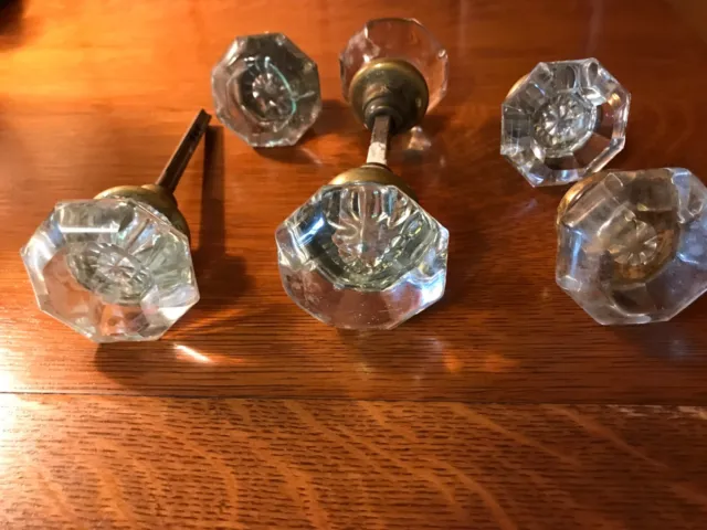 3 Pairs of Antique Vintage Clear Glass Round Door Knobs