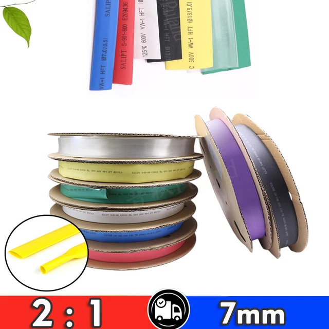 BLACK HEAT SHRINK TUBING Ø 7mm CABLE HEATSHRINK SLEEVING CAR 2:1 RATIO