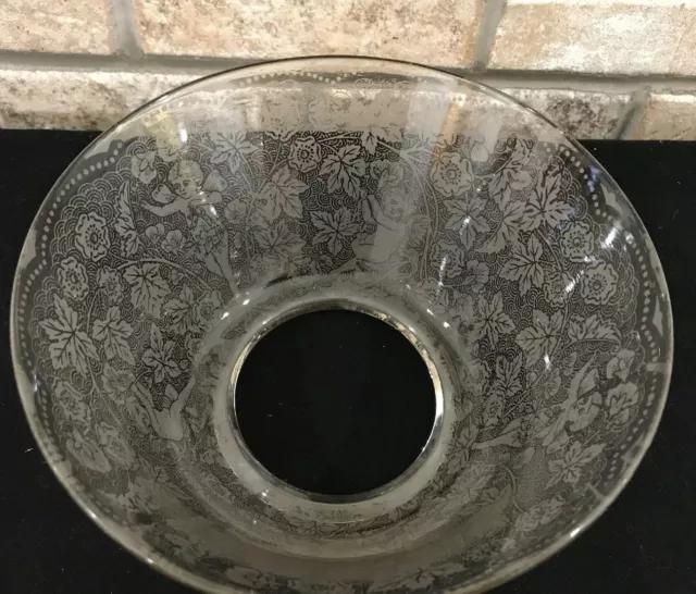 Antique Victorian Gas Light Cherub Angle ETCHED Glass LAMP SHADE Globe 4" fitter