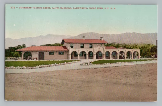 Santa Barbara California Southern Pacific Depot Coast Line SPRR Postcard 1907-15