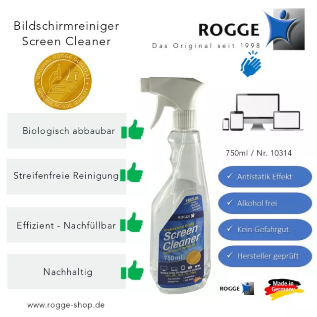 ROGGE DUO-Clean MAXI Original 750ml Bildschirmreiniger + 1 Prof. Microfasertuch 2