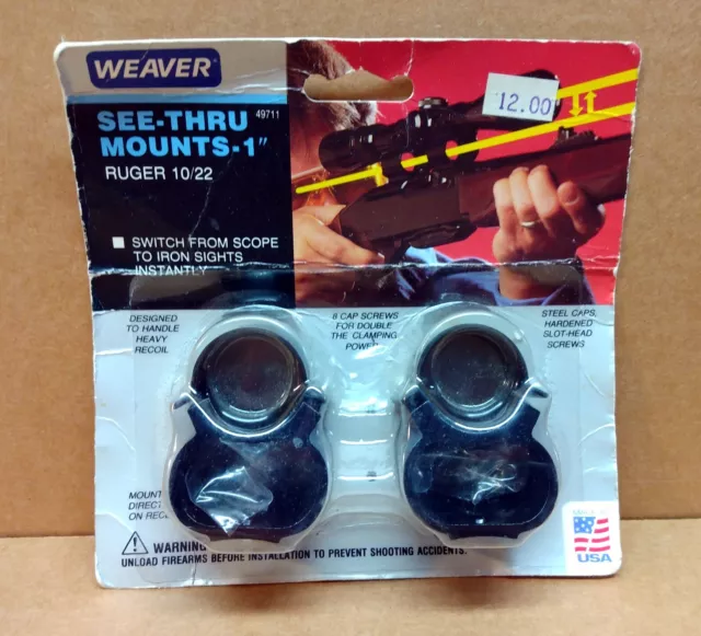 Weaver 49711 See-Thru Mounts 1" Ruger 10/22 New-Sealed vintage NOS Made in USA