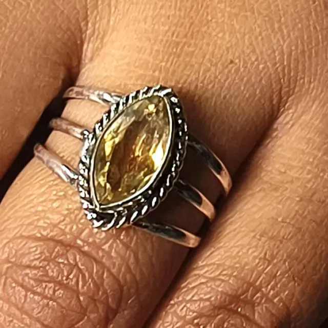 Natural Citrine Marquise Cut Gemstone Solid 925 Sterling Silver Boho Ring D50