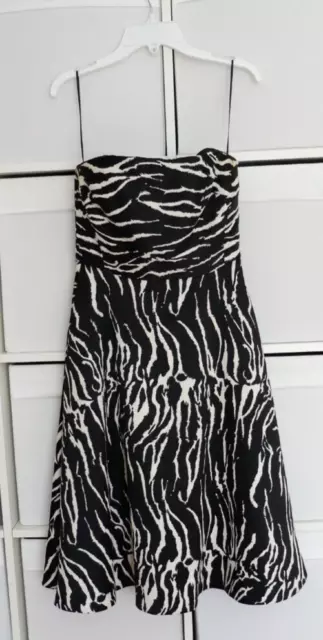 Reiss Elinor Strapless Animal Zebra Print Occasion Evening Dress UK6 XS-S Black