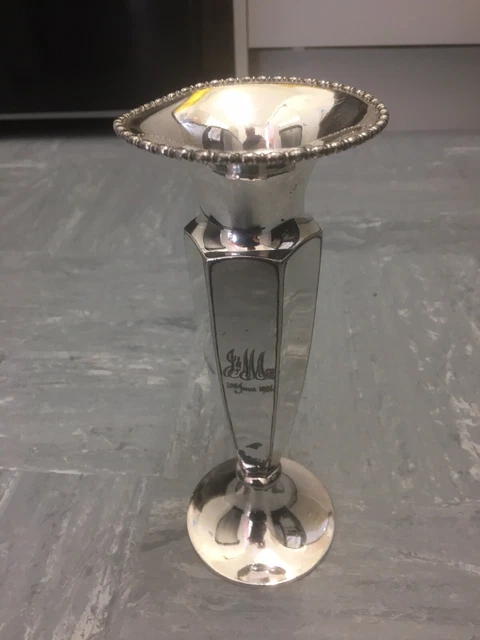 Antique 1921 Silver Plate Posy Bud Vase Large 24cm has 6 sides