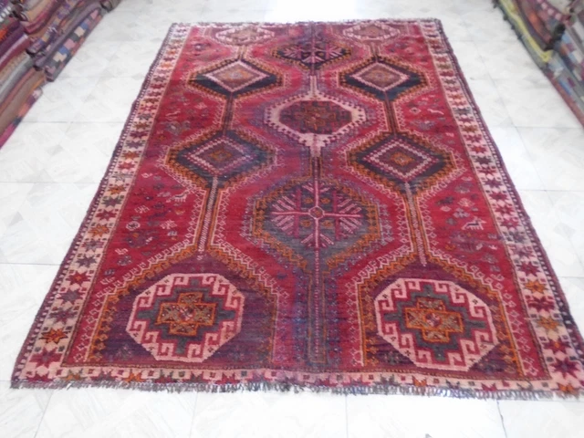 1007 # Amazing  Antique Some Repair Sherazi Low Pile Hand Made Rug 220 x 162 cm 