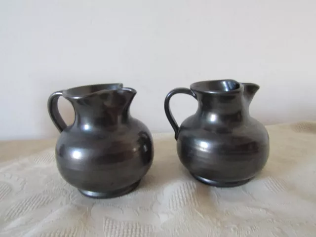 Vintage Retro Prinknash Pottery Gunmetal Pair of Milk Decorative Jugs 10cm Tall 2