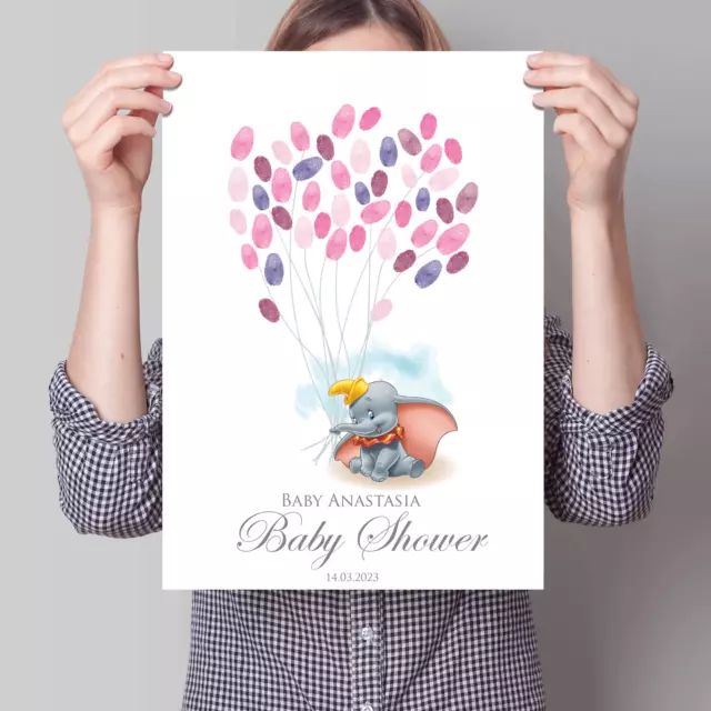 Dumbo Balloon Fingerprint Tree Personalised Christening Nursery Baby Shower