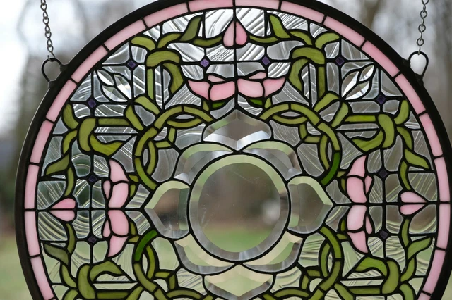 19.75" Dia Colorful Handcrafted Stained Glass Round Window Panel 3