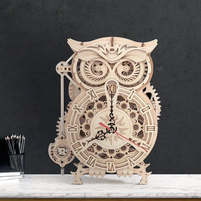ROKR 3D WOODEN Puzzle LaserCut Jigsaw Pendulum Owl Clock Model Kits