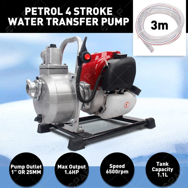 Qrooviiy Gasoline Water Transfer Pump – 43CC 4-Stroke 1.9HP, 35 GPM, 6500RPM For Garden, Farm & Pond Irrigation
